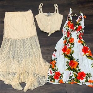 Beach bundle! Lace top and skirt set and tiki dres